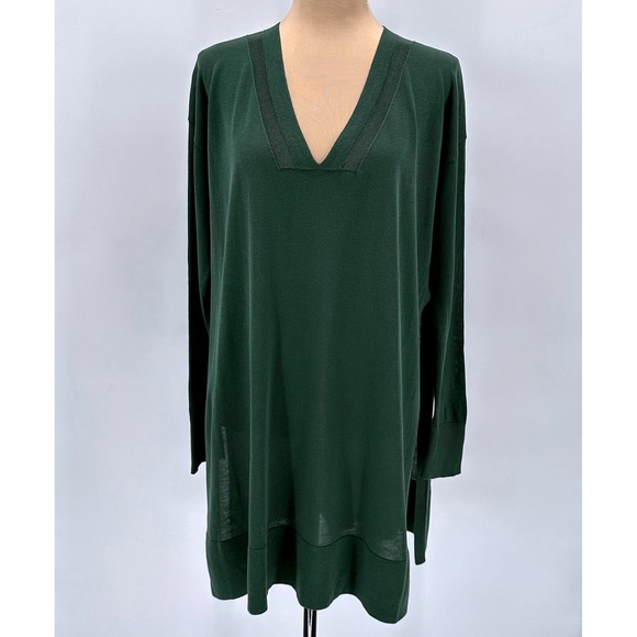 Lafayette 148 New York Tops - Lafayette 148 New York Forest Green V-Neck Tunic Sweater High Slit Cotton S
